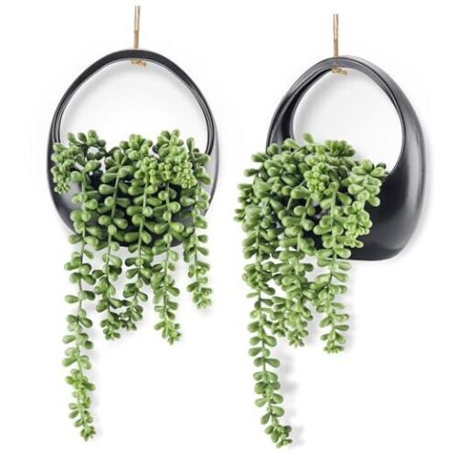 2 Packs Fake Hanging Plants Artificial Succulents Plants Indoor for Boho Black