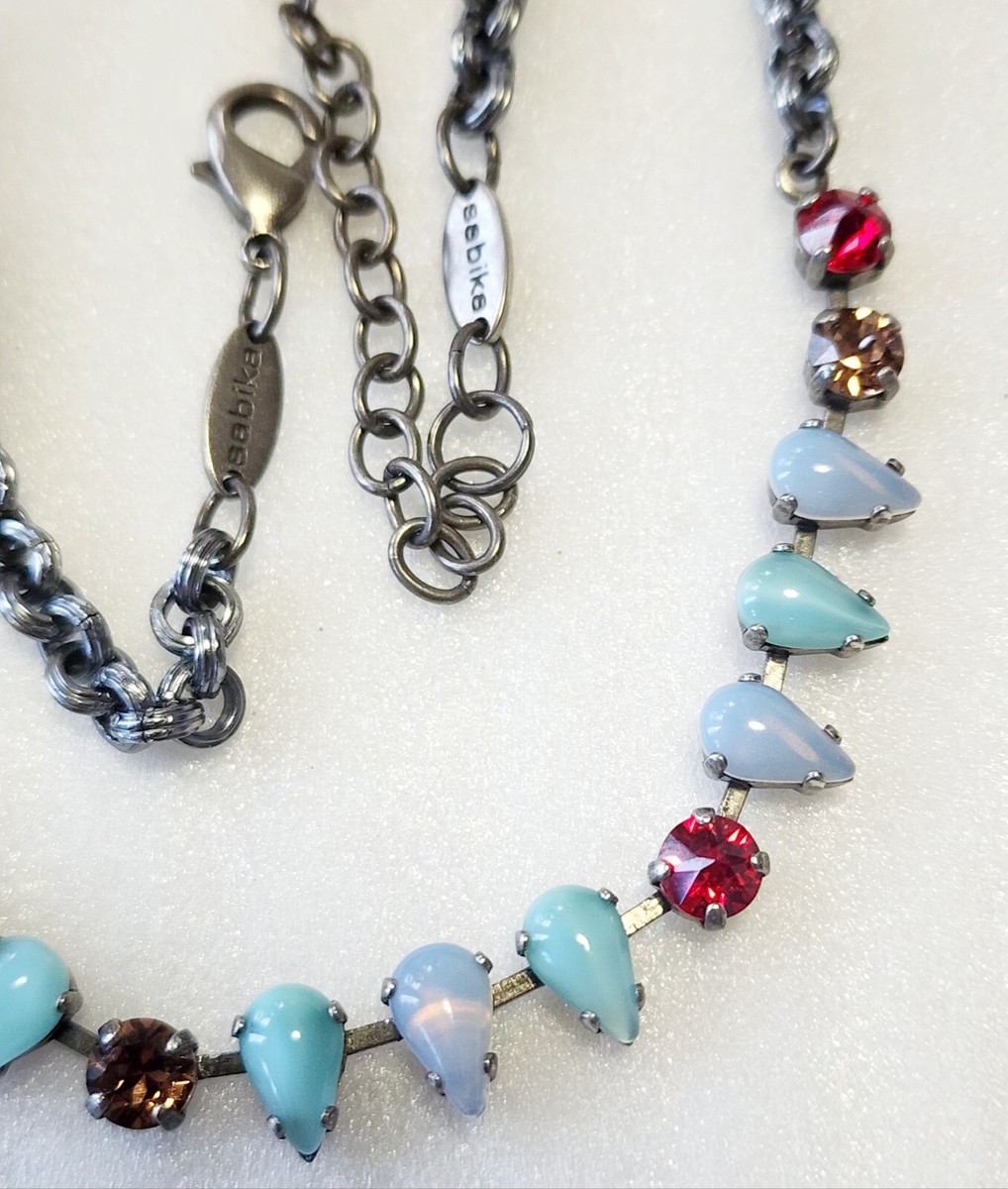 Sabika S16 Signed Multicolored Opaque, Pear Crystals Silver Tone