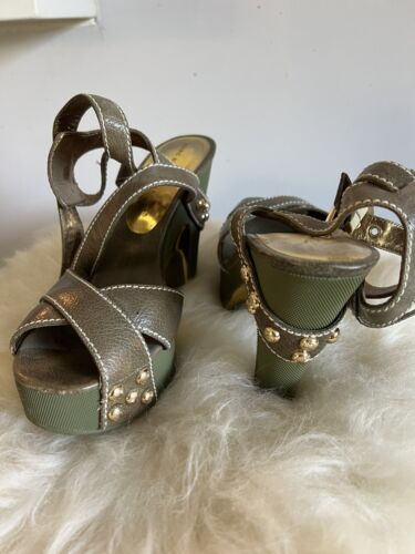 Marc By Marc Jacobs Leather Strappy Platform Studded Green/ Olive Size 38 - Picture 2 of 7