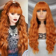 Orange Long Straight Synthetic Wig Natural Wave Wig with Bangs Heat-resistant