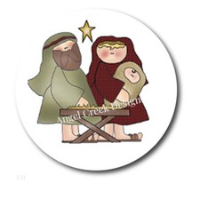 48 Christmas Stickers Holiday Envelope Seals Labels 1.2" Round Baby Jesus Manger