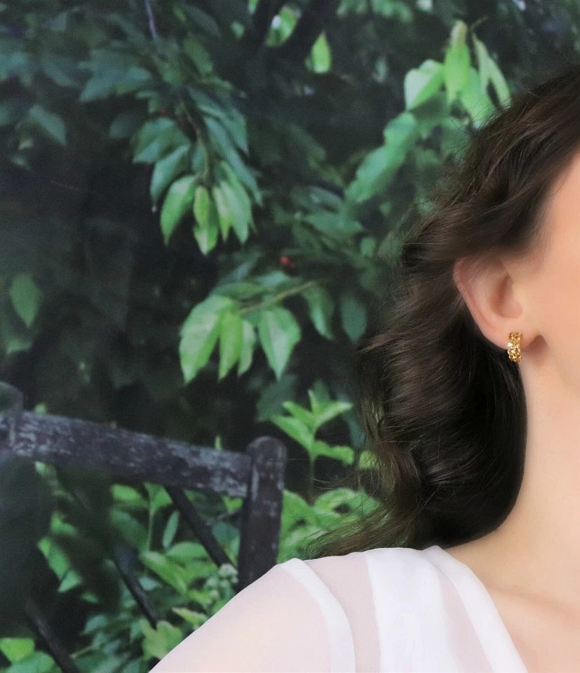 14k 黄金天然黄水晶耳环 J 环状耳环 5/8 x 1/4 — 第 4/4 张图片