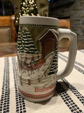 1984  Anheuser Busch  AB  Budweiser Bud Holiday Christmas Beer Stein Clydesdales