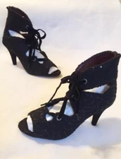 Poetic License Black Fabric Heels Sequins Lace Up Open Toe 6 M /36.5 EUR