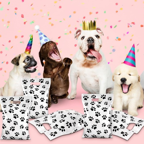 120 Pcs Paw Print Bags White Plastic Dog Birthday Gift Bag Bulk Dog Goodie Ba... - Picture 4 of 7