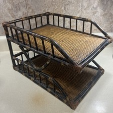 2 Tier Rattan Wicker Paper Holder Letter Tray...