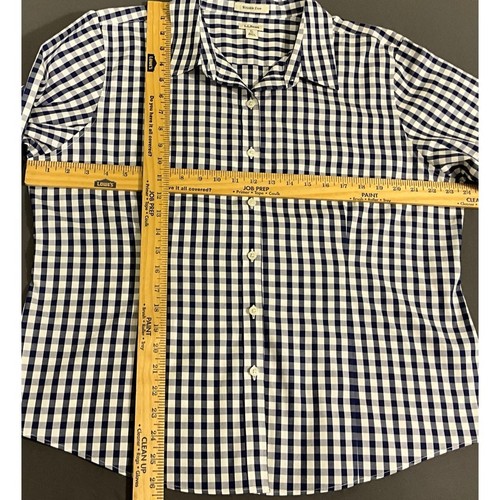 New L.L. Bean Women's Petite XL Button Up Blouse Wrinkle Free Navy Gingham - Picture 7 of 10