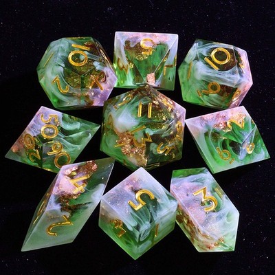 9 Polyhedral D&D Dice Set Fall of Emerald Dragon for Dungeons Dragons RPG