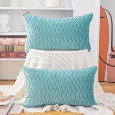 Set of 2 Super Soft Velvet Decorative Throw Pillow Covers 12x20 inch Aqua Rec...