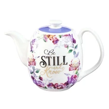 Women's White Ceramic Teapot for One: Be Still and Know - Psalm 46:10