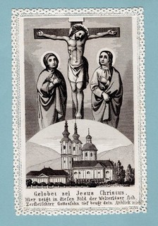 Andachtsbild Spitzenbild Jesus am Kreuz Wallfahrt Perau bei Villach
