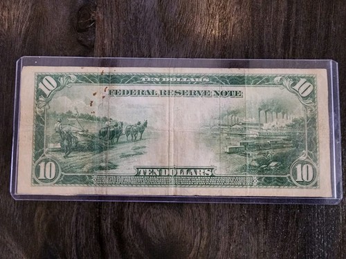 1914 $10 Ten Dollars Federal Reserve Note Kansas City - Picture 2 of 8