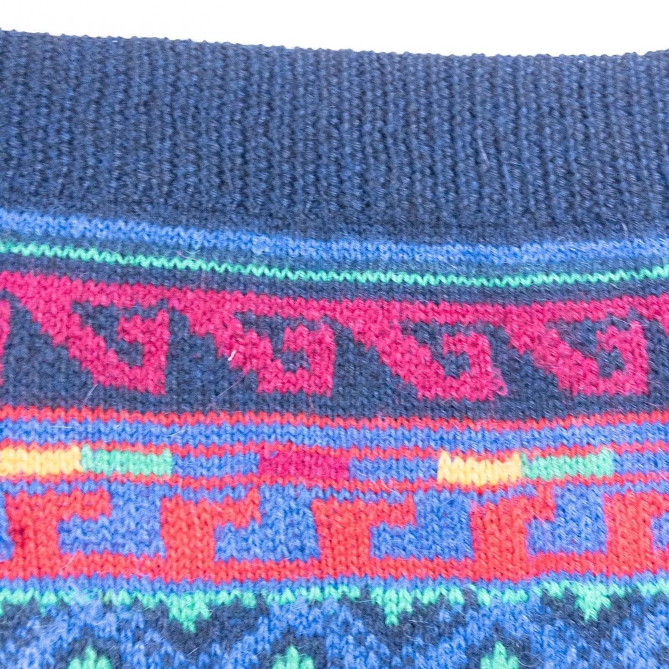 Peruvian Alpaca Sweater Men XL Fair Isle Ski Lodge Cosby Biggie Vintage Handmade - Image 4 of 4
