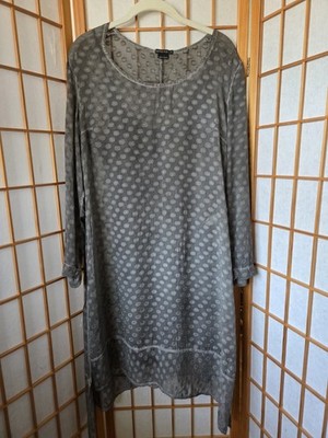 WOMENS DESIGNER GRIZAS GRAY SILK/RAYON VELVET POLKA DOTS TUNIC DRESS SIZE MEDIUM