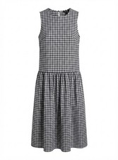 Boohoo Midi Dress Gingham Drop Waist Smock US 14 Black White Excellent Condition