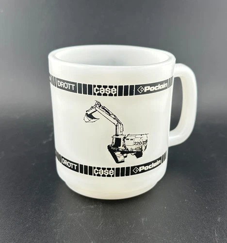Vintage RARE Case Drott Poclain Excavator 220 Milk Glass Glasbak Cup / Mug