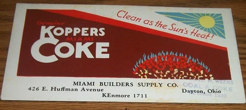Vintage Koppers Miami Coke Ink Blotter Westover Coal & Supply Dayton Ohio
