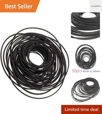 50-Pack Rubber Belts for Cassette Repair, Sizes 40mm-190mm, Black Durable Rubber