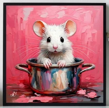ORIGINAL Oil PAINTING on Canvas Mouse Textured Art 8x8 in  Impasto Custom Order