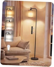 Dimmable Floor Lamp for Living Room with Remote and Foot Switch, Black Beige