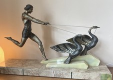 Antique Art Deco Marble Sculpture possibly   Naiad with Swans? 50cm H x78cm L