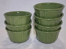 SET of 7 World Market Bowls VERDE Green Scalloped Stoneware Portugal 