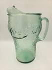 Vintage 64oz Green Pebbled Glass Coca Cola Coke Soda Pitcher W/Ice Lip 9.5" Tall