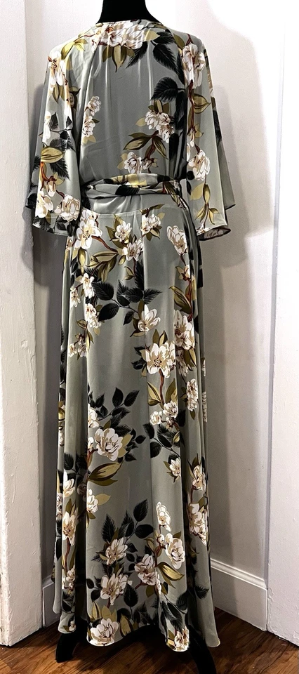 City Chic Maxi Wrap Dress Magnolia Sage Green Floral Plus Size 14 Flirty - Image 2 of 4