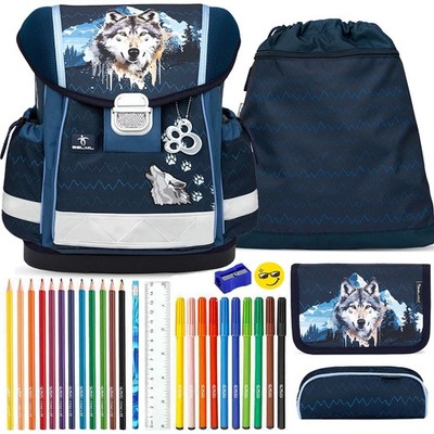 Belmil Schulranzen Set Classy Northern Alpha Wolf Wölfe 10-teilig gefüllt Shop