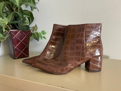 EILEEN FISHER Womens Booties Ankle Boots Womens Size 8M Brown Croc Embossed