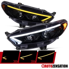 Fit 2013-2016 Ford Fusion Black Smoke Projector Headlights LED Sequential Signal