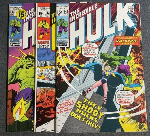 Marvel The Incredible Hulk #142, #143, #144 Bronze Age Vintage Comic Lot