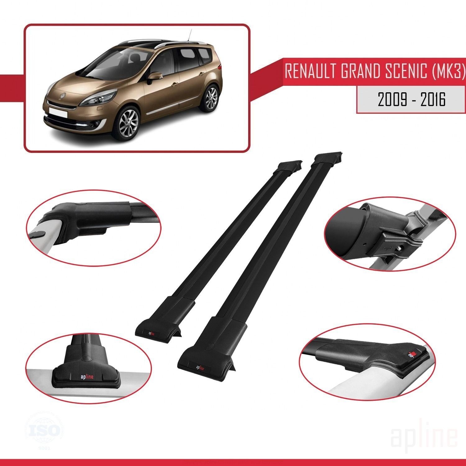 Barres de toit alu noir Renault Grand Scenic 3 2009 2010 2011 2012 2013 2014 2015 2016 - 4