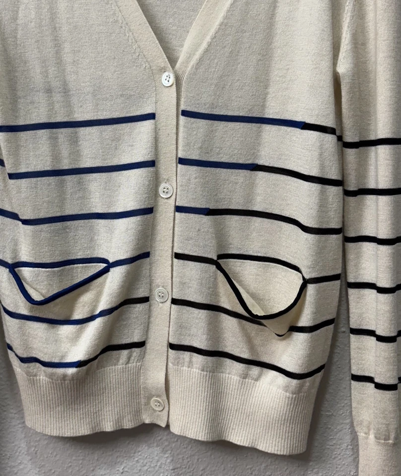 Boy. Band Of Outsiders Womens Silk Cashmere Striped Cardigan Gray Size 1 - Image 2 of 4