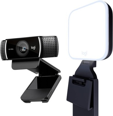 Logitech C922 Pro Stream Webcam + Logitech Litra Glow Streaming Light   Top Zust