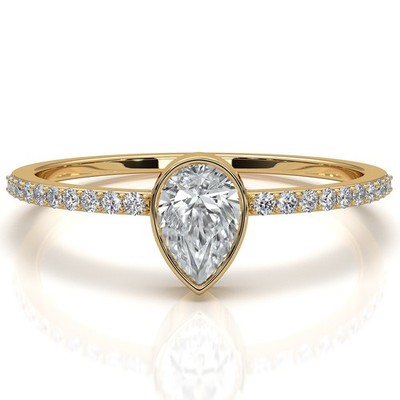 Minimal Pear Bezel Lab-Grown Diamond Ring 0.09ctw Micro Pave Band