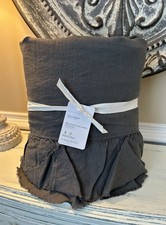 Pottery Barn Belgian Flax Linen Ruffle FULL / QUEEN Duvet Cover Charcoal NWT OB