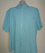 HUK Men's Fishing Shirt 2XL Short Sleeve Kona Button Down Graphic Print Blue