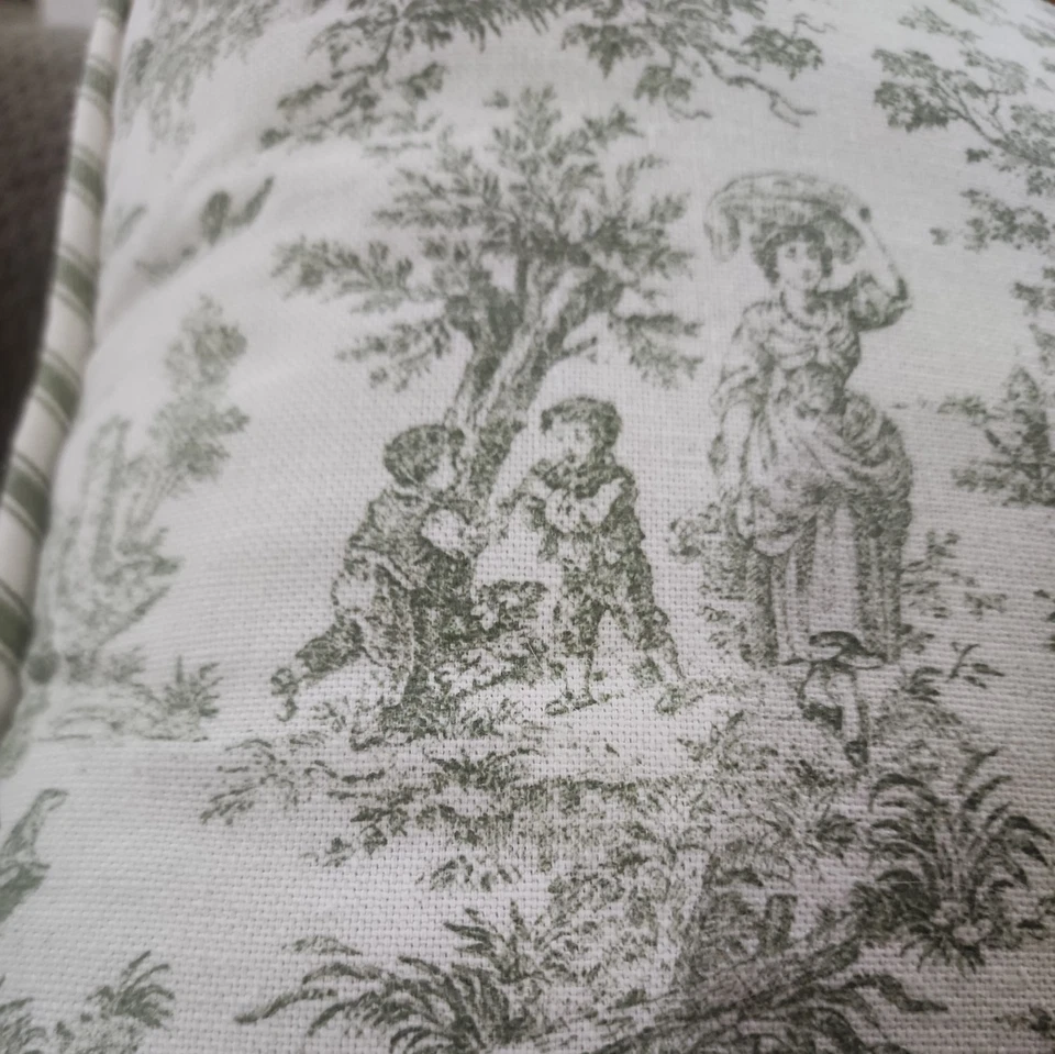 Almohada Toile Verde Marfil Blanco Rayas Cuadros Romántico País Francés 15x16 Foto 4 de 4