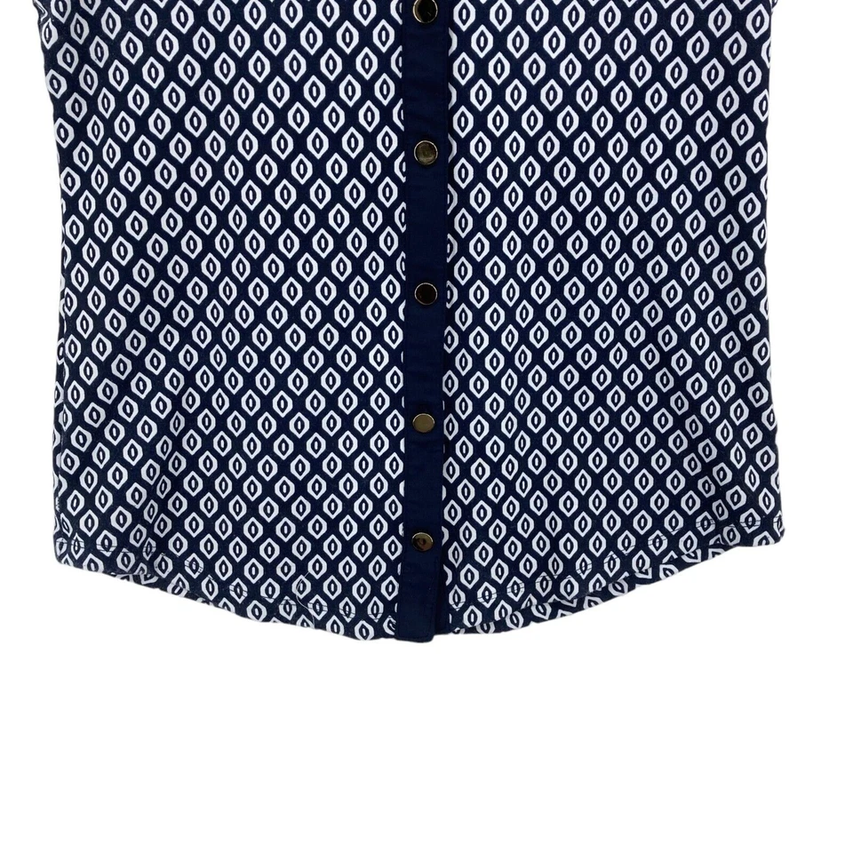 Charter Club Tank Top Womens Petite Small Navy White Geo Print Button Front - Image 3 of 4