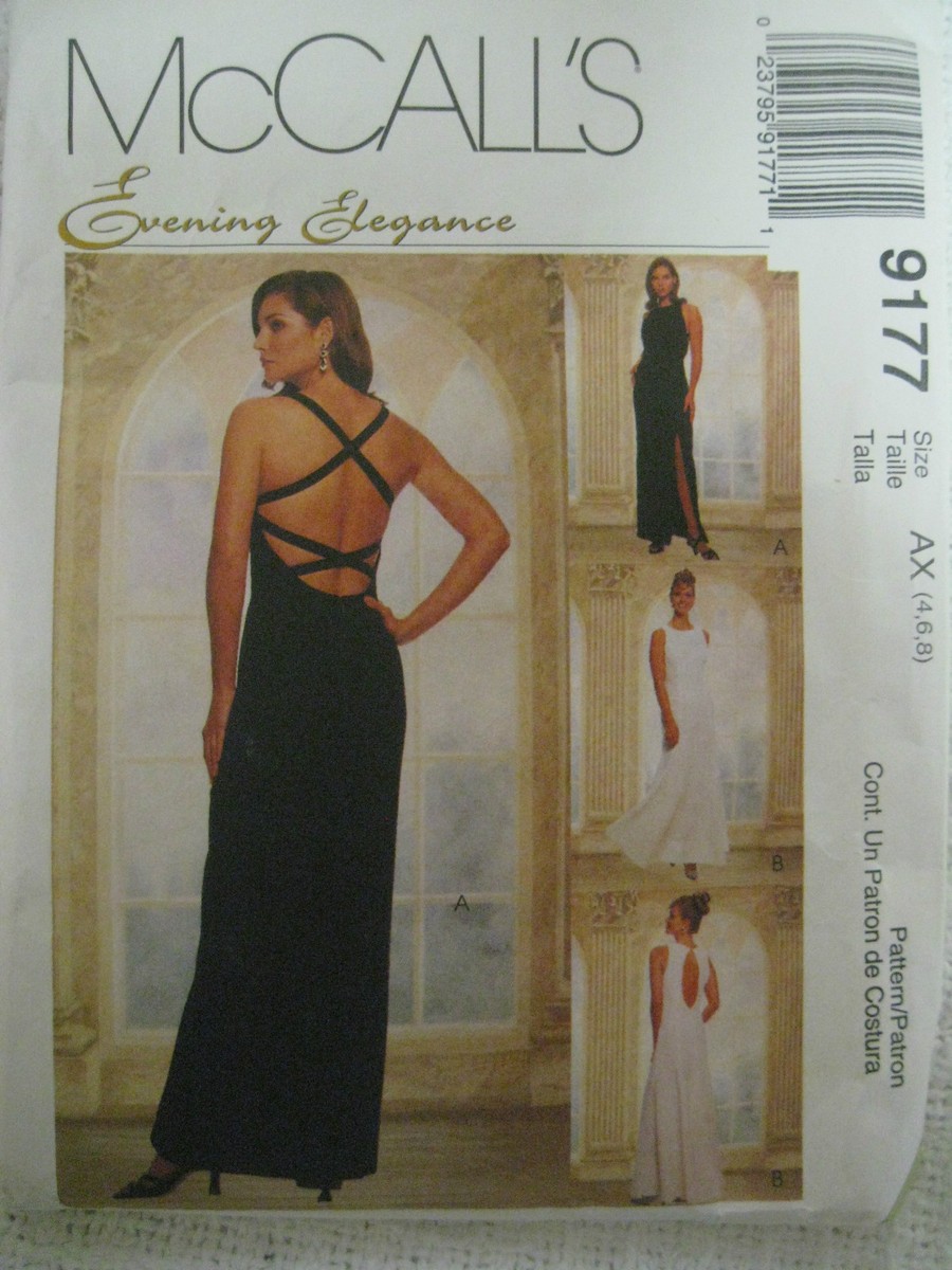VESTIDO DE NOCHE McCalls 9177 SEXY CALIENTE CRUZADO ESPALDA Patrón de  Costura Mujeres Talla 4-8, image size:900x1200