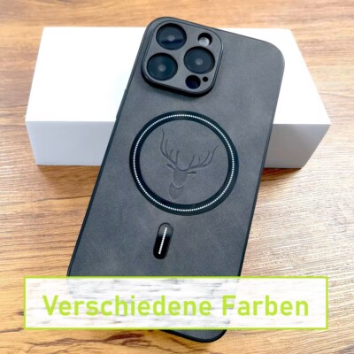Magsafe Leder Handyhülle Elch iPhone 16 15 14 13 12 11 Pro Max Case Bumpe Schutz
