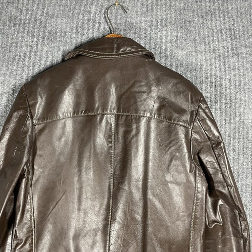 VINTAGE 60s 70s Sears Leather Shop Jacket Size 38 Brown Long Faux Fur Liner USA - Picture 19 of 24