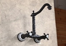 Oil Rubbed Bronze Wall Mount Swivel Kitchen Sink Faucet Double Cross Handle