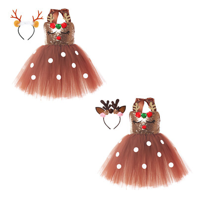 Kids Girls Christmas Costume Open Back Outfit Photography Fancy Dress 2Pcs