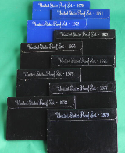 1970 - 1979 TEN jährliche USA postfrisch Proof Sets 57 Münzen Menge 10 komplett - Bild 1 von 12