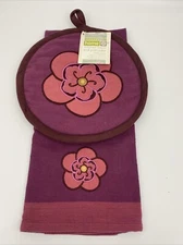 Global Home Target Kitchen Towel And Potholder Red Flower Set