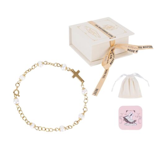 Baby Baptism Bracelet with Cross Pearl & Poem Gifts for Girl Baby for Infant NEW