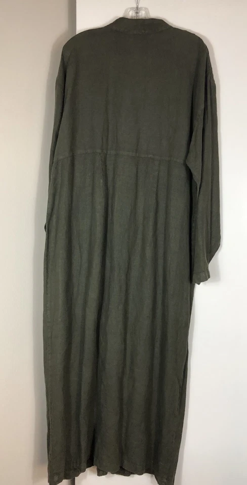 Vestido Kiko Cómodo Ropa 100% Lino Verde Bosque Abotonado Talla L Foto 3 de 4