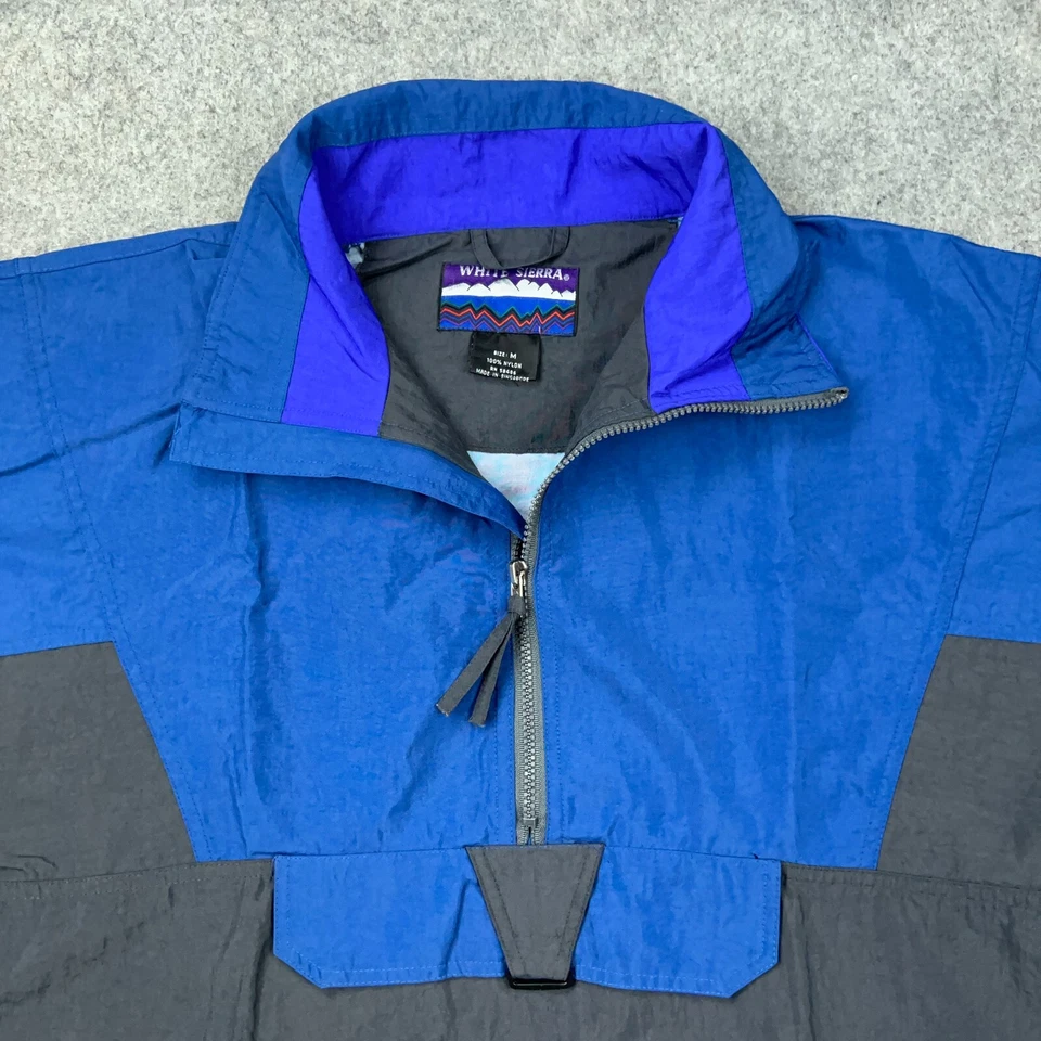 De Colección Chaqueta Sierra Blanca Para Hombre Mediana Azul Negro Nylon Cortavientos 1/2 Cremallera Anorak Foto 3 de 4